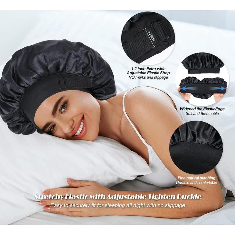 Silk Bonnet for Sleeping Double Layer Satin Bonnet Adjustable Bonnets for Black Women Sleep Cap Reversible Hair Bonnet for Curly Hair (Black and Leopard) 5