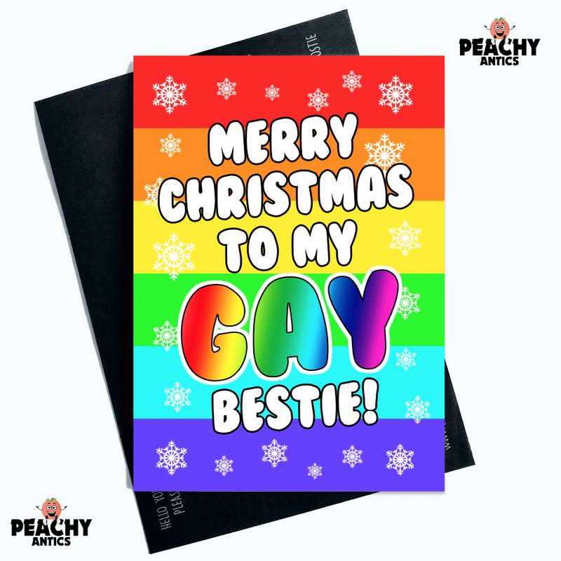 Peachy Antics Christmas Card LQBTQ Gay Bestie Card Merry Christmas Joke Christmas Gift Joke Mug Gift For Her For Him Christmas Card Gift Christmas Joke For Lesbian For Friend Joke Card Secret Santa Funny Christmas Card SP278 1