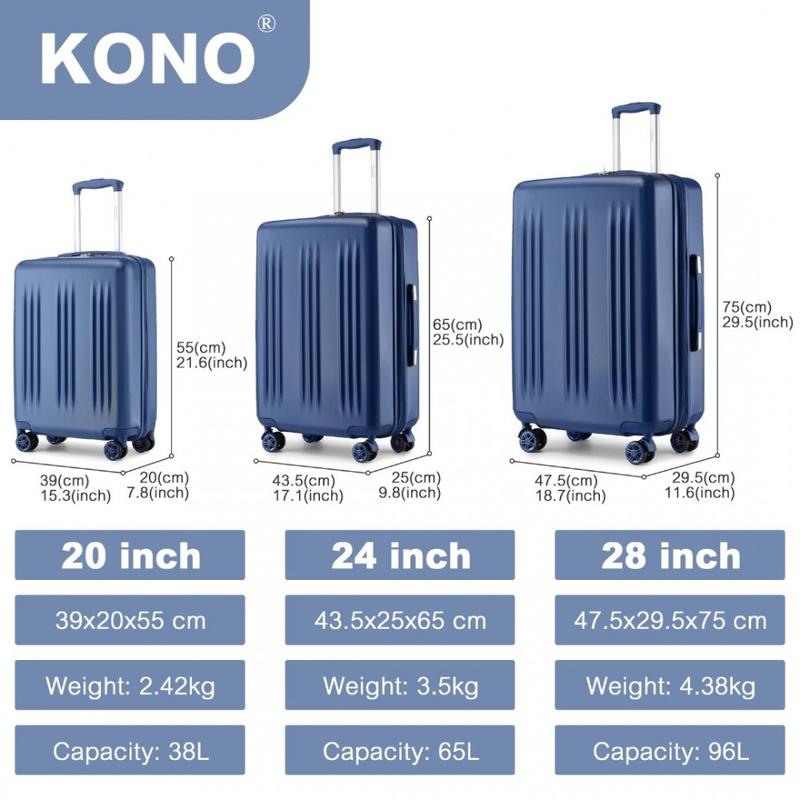 [MissLulu Bags] Box Design Expandable 20''/24''/28'' Sleek Striped ABS+PC Suitcase With TSA Lock And Four Spinner Wheels - Navy Blue 1