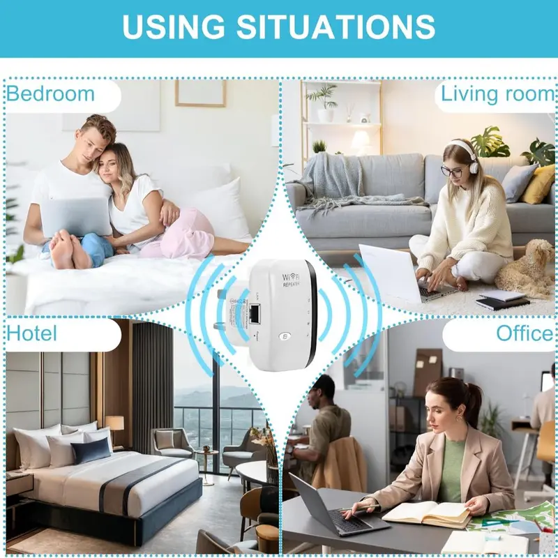 WiFi Extender Booster,WiFi Signal Booster,Internet Coverage Up to 3000 Sq.Ft! Works with 45+ Devices & Features Easy Setup,2.4GHz Band WiFi Extender, and LAN Port,UK Plug 3