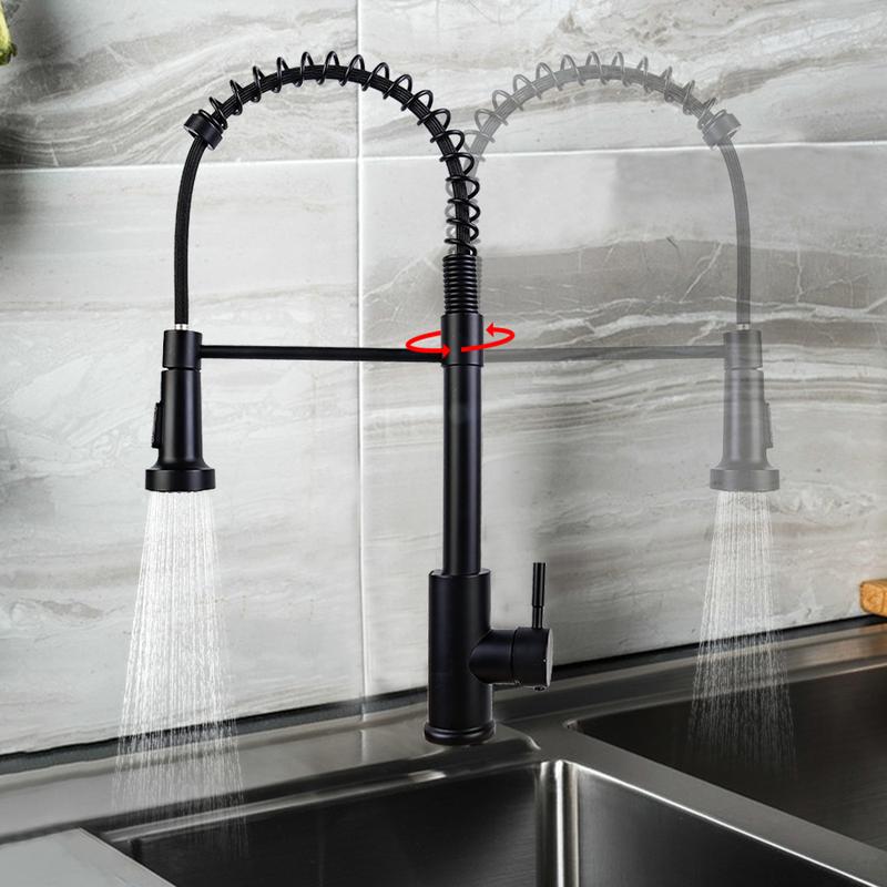 Monobloc Kitchen Sink Mixer Tap with Pull Out Hose Sprayer Single Lever - Black, for Home Improvement 3