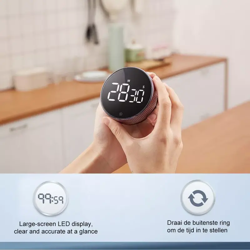 LED Digital Magnetic Countdown Alarm Clock Study Stopwatch Kitchen Timer Cooking Metal Set Utensils 8