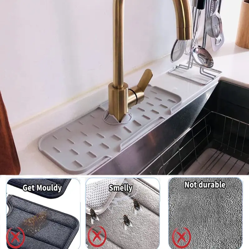 Silicone Faucet Splash Guard, Kitchen Sink Mat, Multifunctional Silicone Drain for Bathroom Kitchen Accessories, Handle Drip Catcher Tray Washing 2
