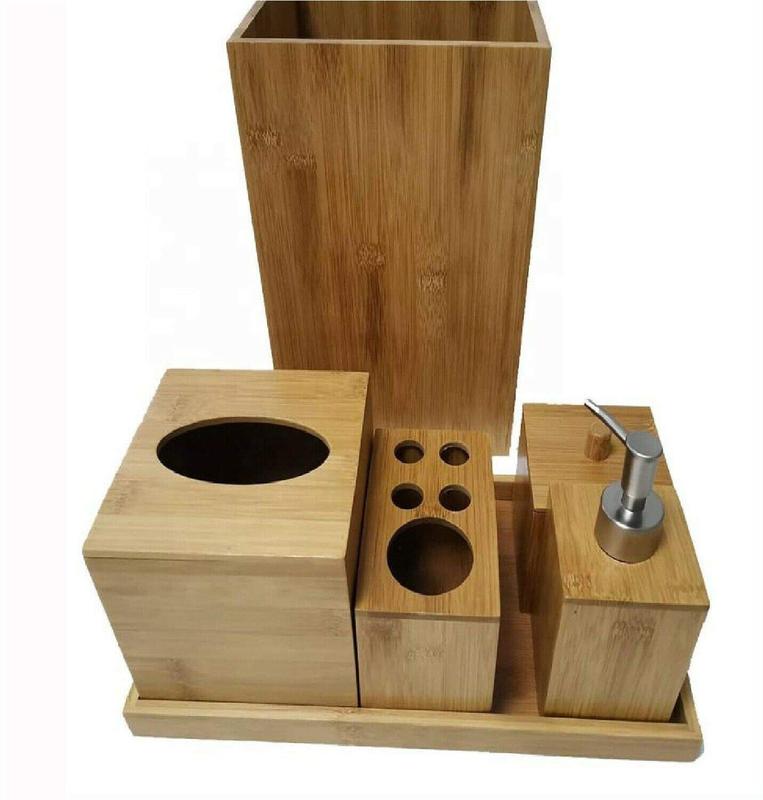 Bamboo 6 Piece Bathroom Set Retro Soap Toilet 3
