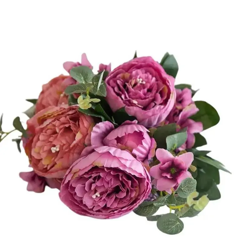Artificial Silk Peony Flower Bouquet - Decorative Fruit - No. 4 - Ornaments and Plants for Home - Red Chrysanthemum Flowers 1