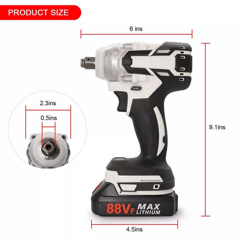 1000Nm 1/2" Cordless Electric Impact Wrench Drill Gun Ratchet Driver w/ Battery 6