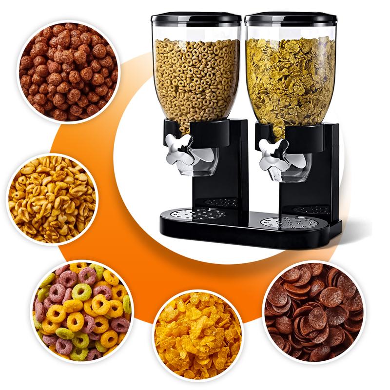 Kids Double Cereal Dispenser Kitchen Dry Food Storage Plastic Container Bowl Machine Utensils Pasta Porridge 4