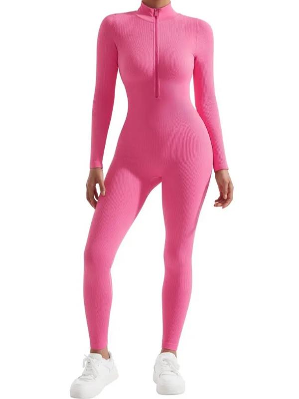 She Comfy Women's long-sleeved front zipper jumpsuit ribbed high neck workout yoga jumpsuit Comfort 7