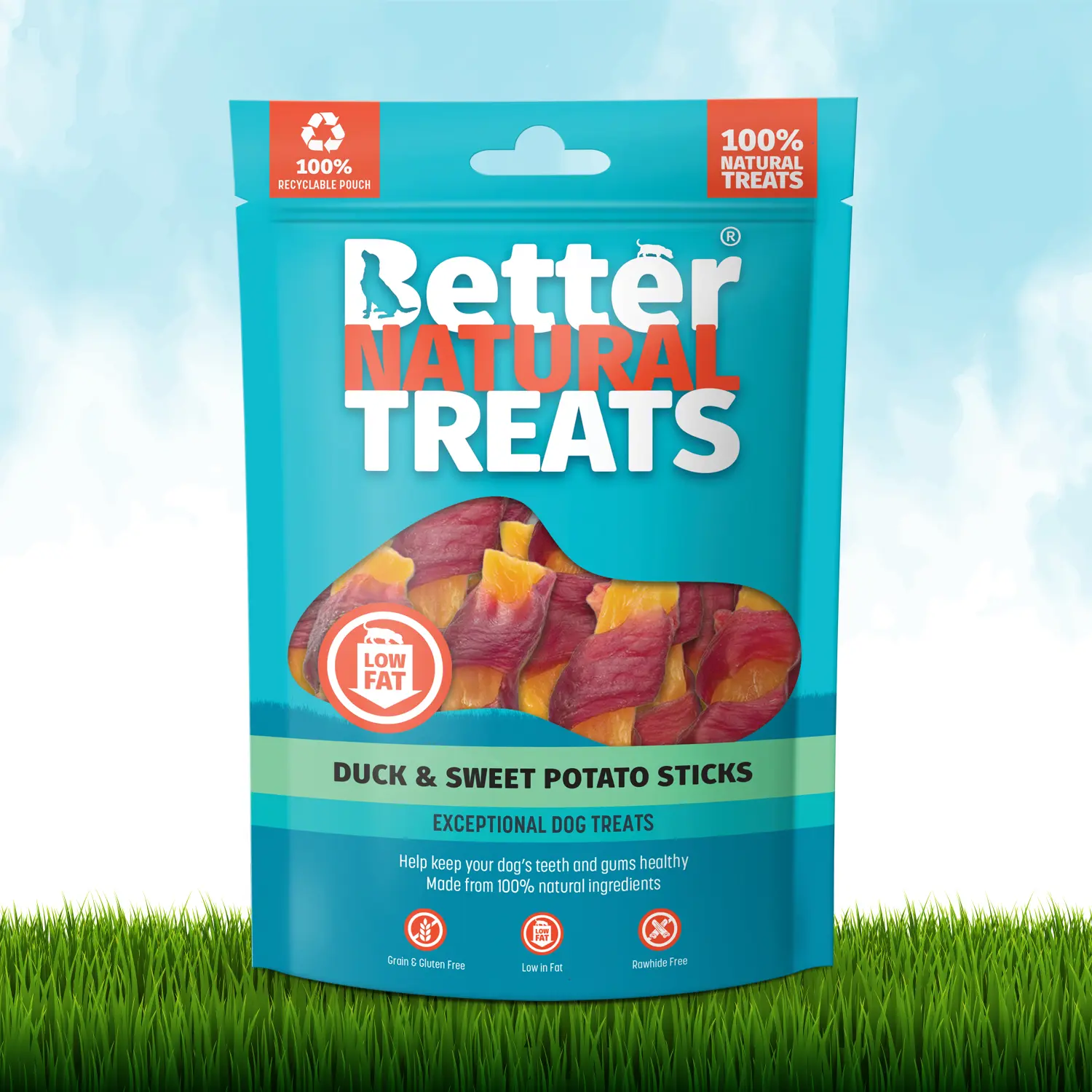 Better Natural Treats Duck & Sweet Potato Sticks 90g Dog Treats weight control no wheat grainfree dogtreats human grade