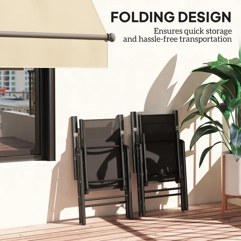 Outsunny Set of 2 Folding Chair, Aluminium Frame Outdoor Camping Chairs with Breathable Mesh Back and Seat, Garden Chair Set with Armrests for Balcony, Black 5