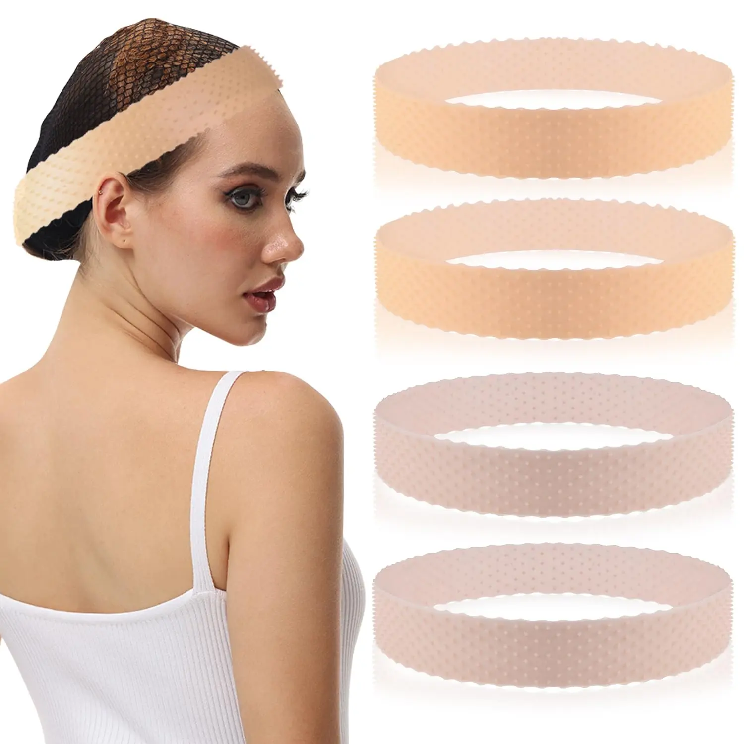 2 Pcs Wig Grip Band Silicone No-Slip Wig Grip Band Transparent Wig Band Adjustable Wig Band - Brown or skin colour