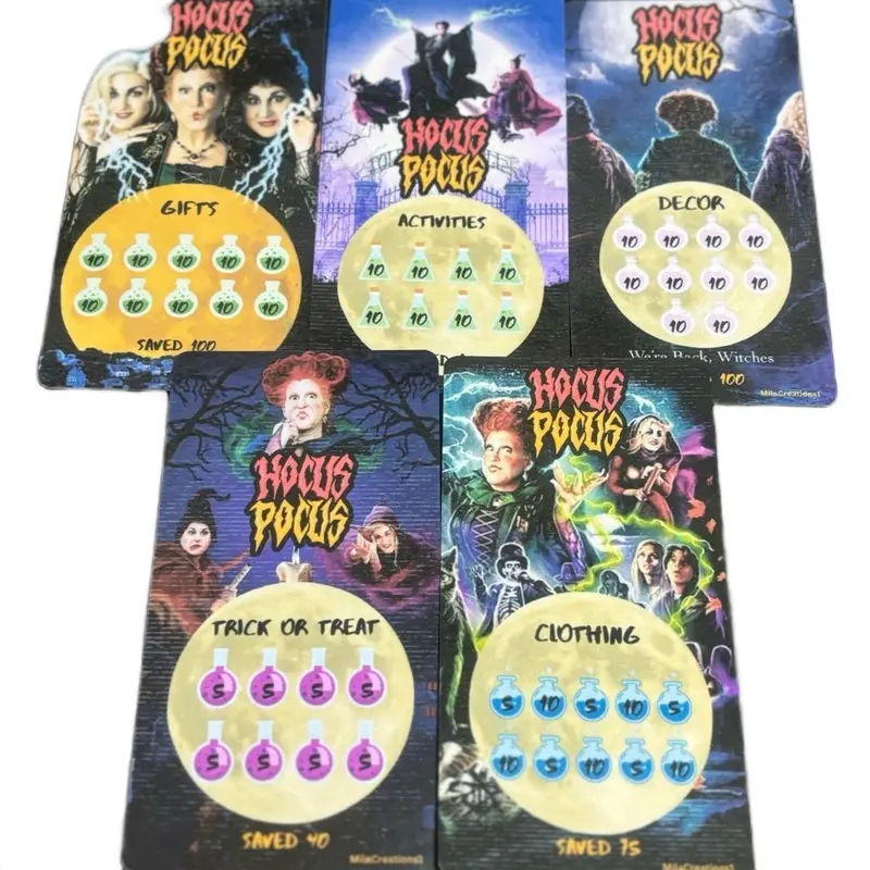 Hocus Pocus Halloween Bundle of 5 Laminated Reusable Saving Trackers for Budgeting and Planning 0
