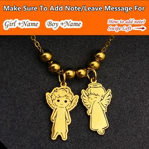 AS024 Stainless Steel Angel Boys Girls Necklace DIY Engraved  Children's Pendants Family Necklace Personalized Gift