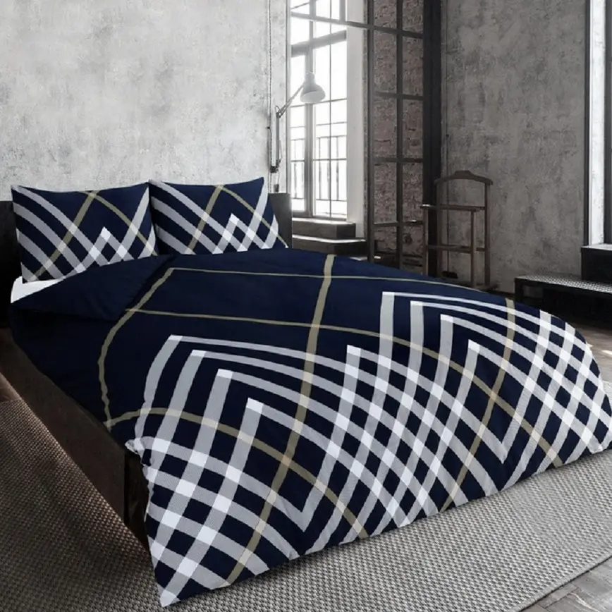 MAXWELL NAVY BLUE MULTI TONE GEOMETRIC DESIGN DUVET COVER SET IN DOUBLE OR KING SIZE