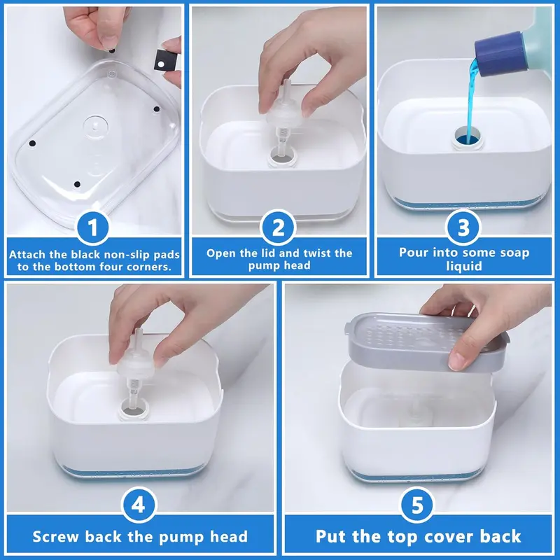 2 in 1 Liquid Soap Dispenser, Kitchen Dish Soap Dispenser with Sponge Holder, Dishwashing Soap Pump 4