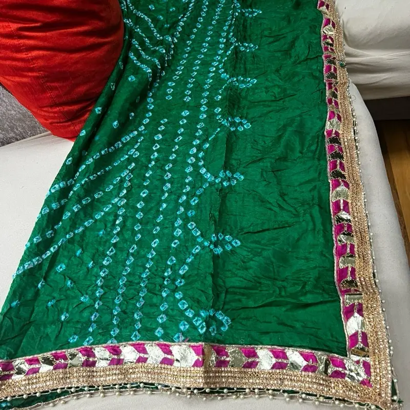 Rajasthani bandhani Green Duppatta. Bandhej print silk scarf. Wallima green duppatta. Bridal chunni Gift for Her 7