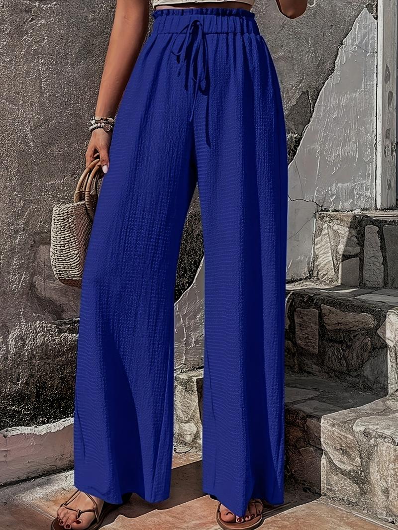 Product Introduction of Chic Solid High Waist Wide Leg Pants - Breathable Casual Style for Spring & Summer - Fashionable Womens Clothing, Flattering Fit, Everyday Comfort 2
