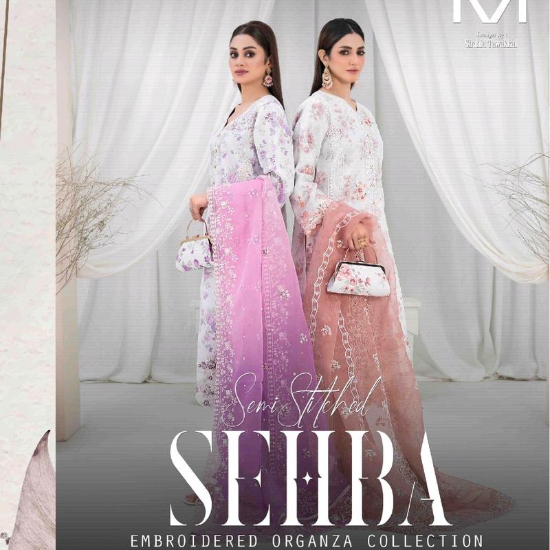 SEHBA Emberoidered collection 4piece stitched in 10 colours and 3 sizes with matching clutch 0