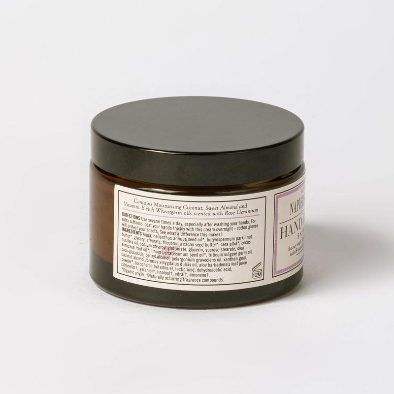 Napiers Hand Recovery Cream | A soothing rose geranium scented moisturizer containing coconut and sweet almond oil to rescue dry hands, nails & cuticles | Plants and botanics to hydrate and smooth | 1