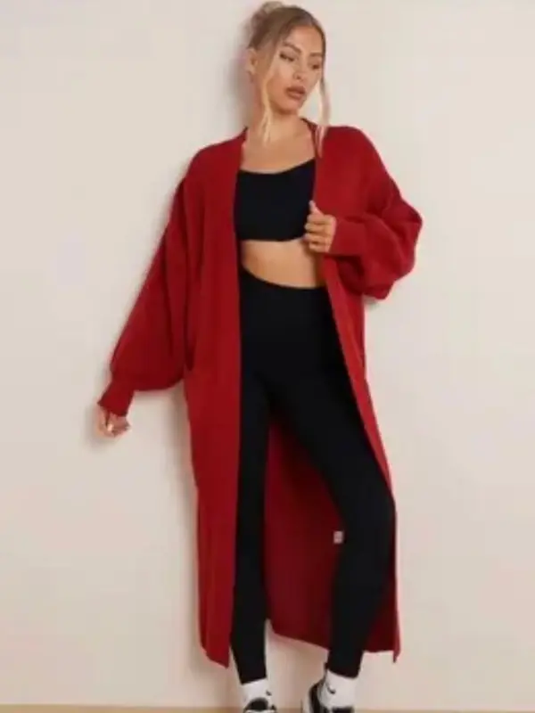 Women Chunky Knitted Oversized Cardigan Ladies Balloon Sleeve Long Maxi Cardigan Knitwear Womenswear Tops Underwear Long Sleeve Comfort Basic Minimalist 1
