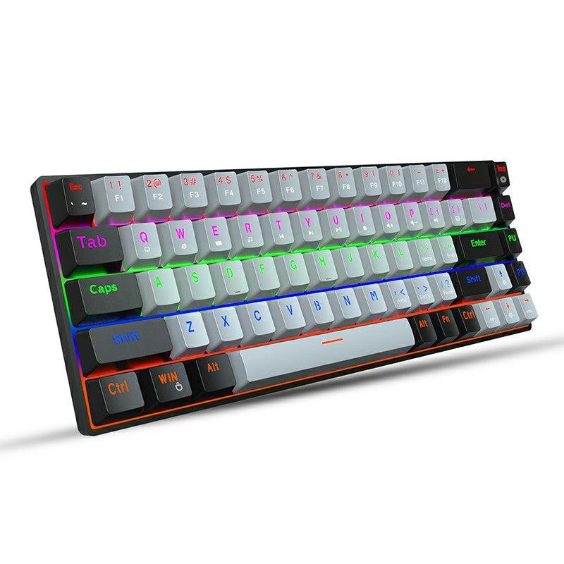 V800 68 Keys Keycap RGB Lighting Effect Metal Panel Mechanical Keyboard Grey 7