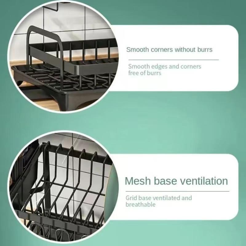 AYSTHETICS Dish Drying Rack,Large Capacity Dish Drainer, Dish Rack With Utensil Organzie,Dish Drainer Rack With Cutting Board Holder,Plus 3 Hooks,Black     storage dishdrainer kitchen dishrack kitchen rack Expandable kitchen Organiser   dish rack Plastic 7