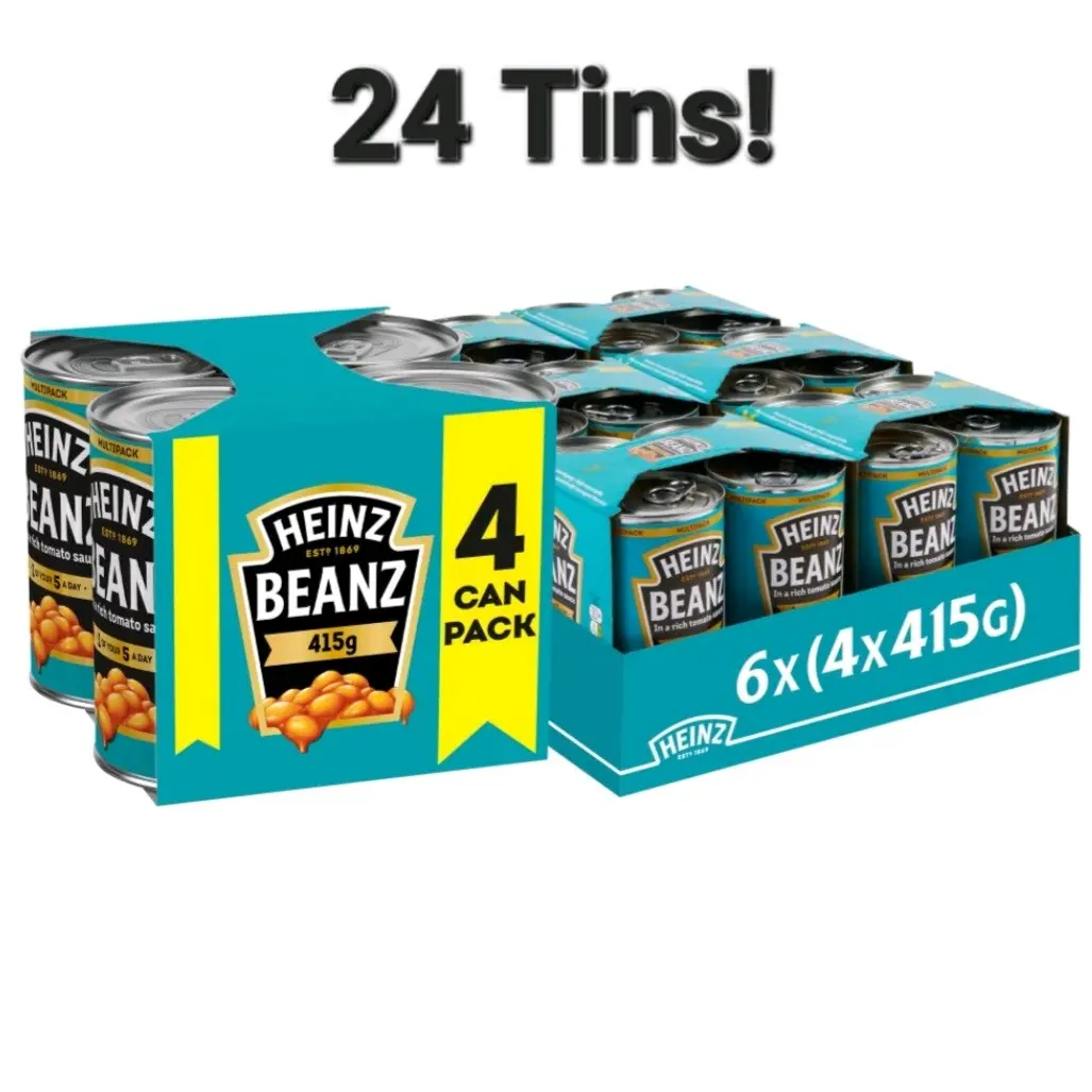 Heinz Baked Beans in Rich Tomato Sauce - 24 x 415g Tins - 6 x 4 Tin Packs