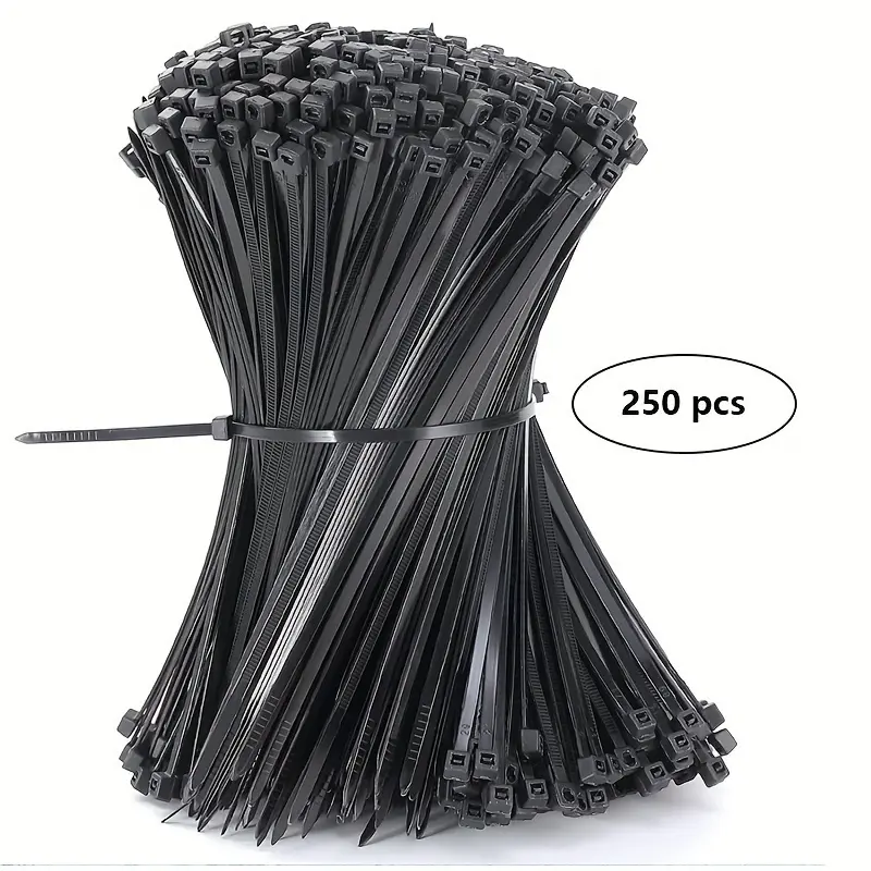 250pcs Cable Zip Ties - Heavy Duty 16 Cm - 22.68 KG Tensile Strength - Self-Locking Black Nylon Tie Wraps For Indoor & Outdoor Use