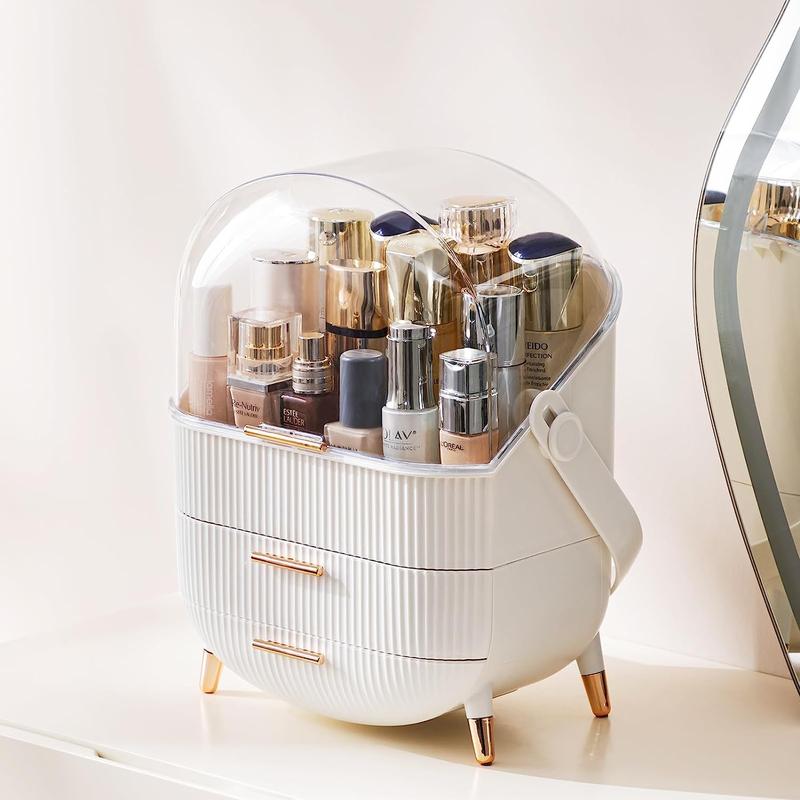 Makeup Organiser Storage Box, Cosmetics Display Case with Transparent Cover, Dust Proof Waterproof Cosmetics Storage Box Suitable for Bathroom Countertop and Bedroom Vanity Dresser (White) Decor 7