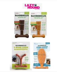 Bamboodles-  Dog chewy toy assorted designs and sizes fish, beef, bacon, peanut butter