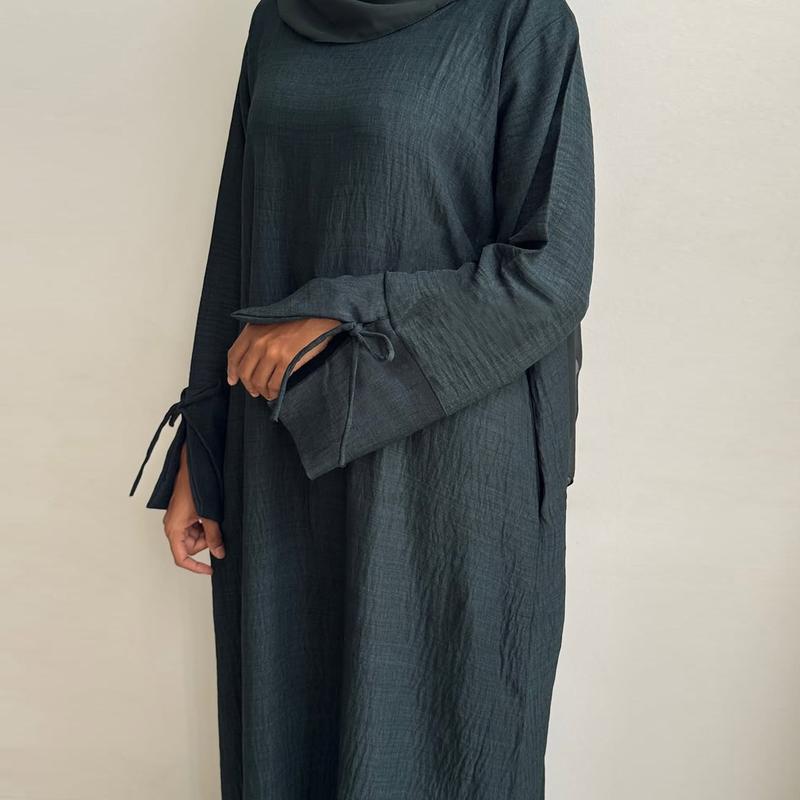 Product Introduction of Loose Closed Abaya Dress for Women, Pullover Muslim Dress, Slit Cuffs, Casual Hijabi Outwear, Dubai Islamic Clothing, Ramadan 8