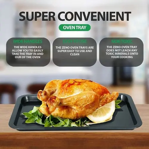 3 Pack Baking Tray Set Nonstick Roasting Pan Rectangular Bakeware for Oven 2