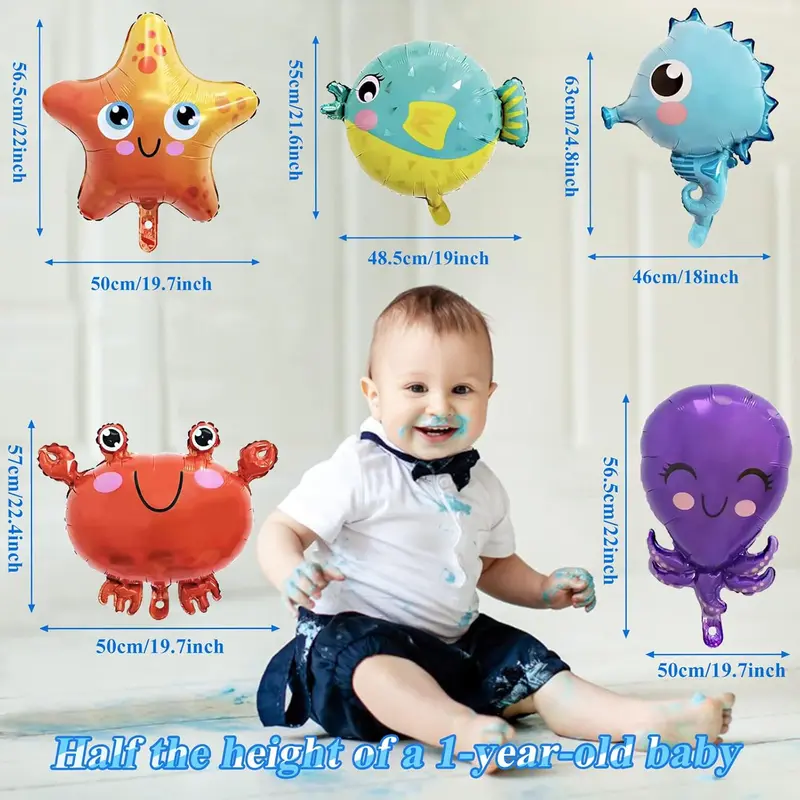 Under The Sea Party Decorations Kit, Party Supplies Ocean Theme 26pcs Balloons Banner set, Blue Marine Animal Dolphin Octopus Clown Fish Foil Balloons For 1st 2nd Boys Girls Kids Birthday 1