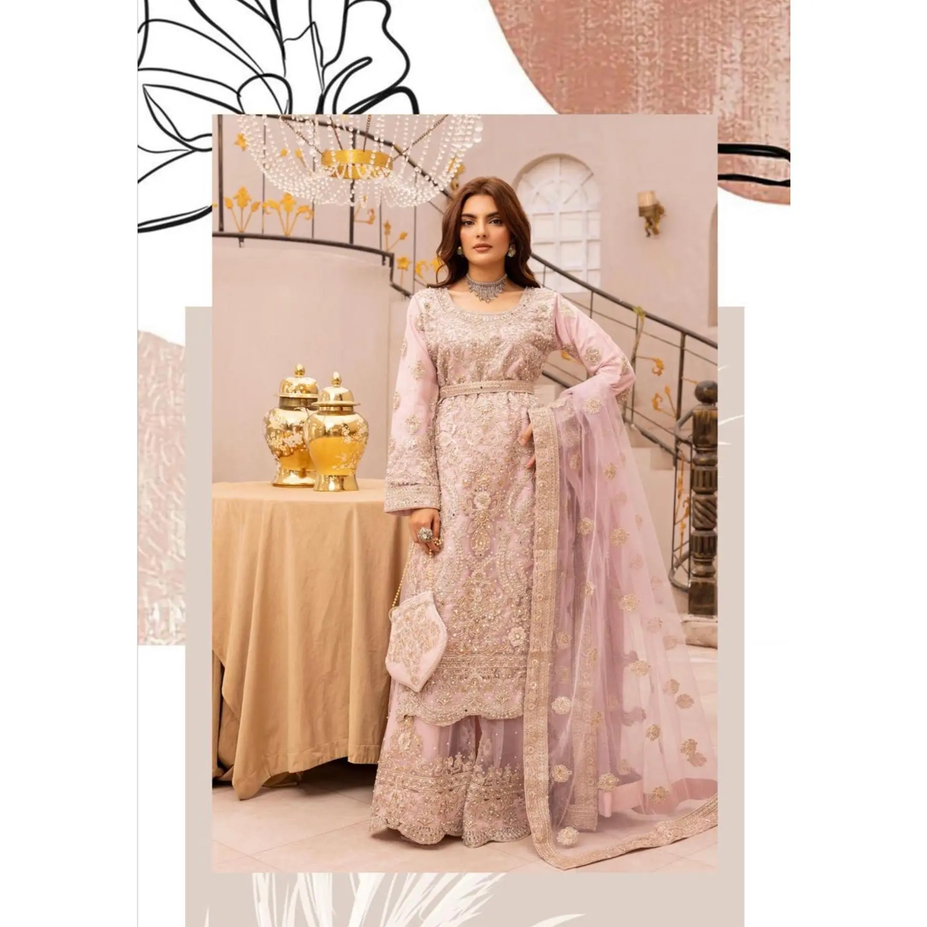 SIMRANS ‘Pari Lux’ | Embroidered Chiffon Readymade | SM648 (Peach)
