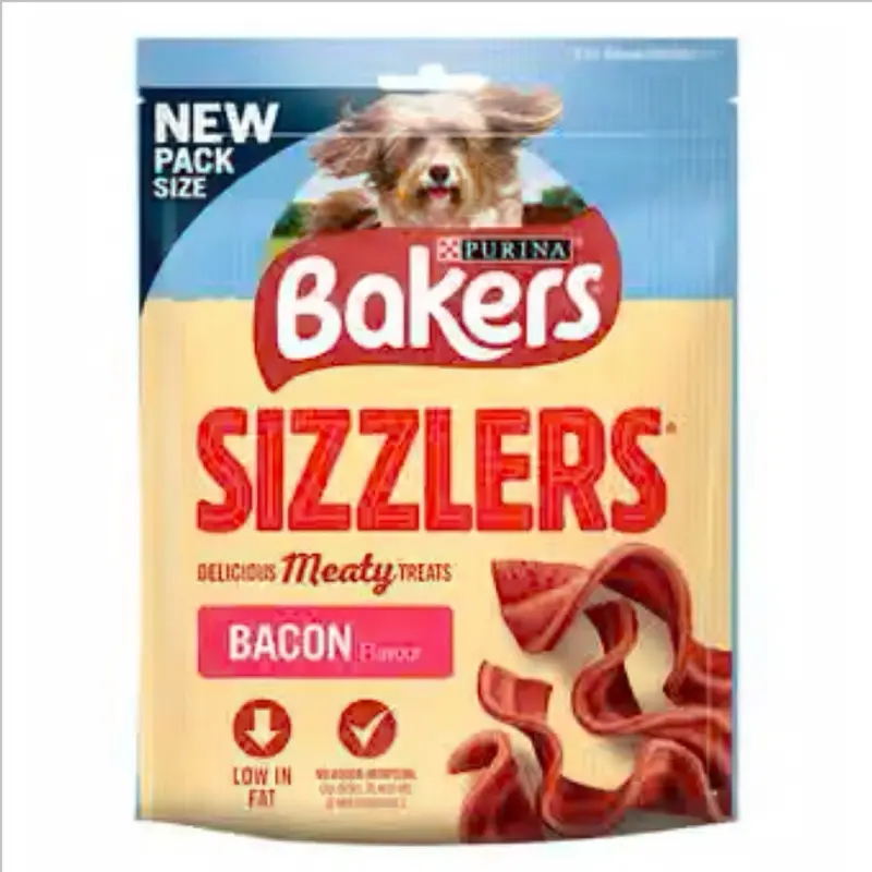 Pack of 6 BAKERS Sizzlers Bacon Dog Treats 90g - Perfect for Dogs' Mealtime