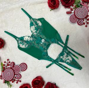 Liliosa Lingerie LIVE Chic Emerald Floral Embroidered Womenswear Corset Top and Pants Lingerie Set (Clasp Corset + Adjustable Panties) Satin Garters, Everyday Daily Outfit, Soft Lace, Sexy Bodysuit, Comfortable Womenswear Clothing, Winter Intimates