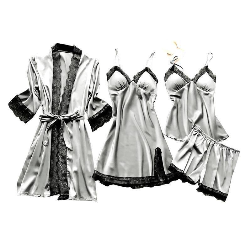 Sleepwear Silk women nightdress lace dress robe pajamas set satin underwear for women full coverage negligee sexy lingerie 7