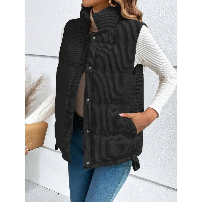 SHEIN Frenchy Women's Minimalistic Solid Color Button Up Padded Coat, Suitable For Winter Fabric Fit 5