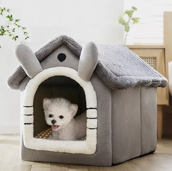 Pet Cat Kitten Dog Beds Igloo Fleece Bed Pyramid Cozy Washable Warm House Cave 0