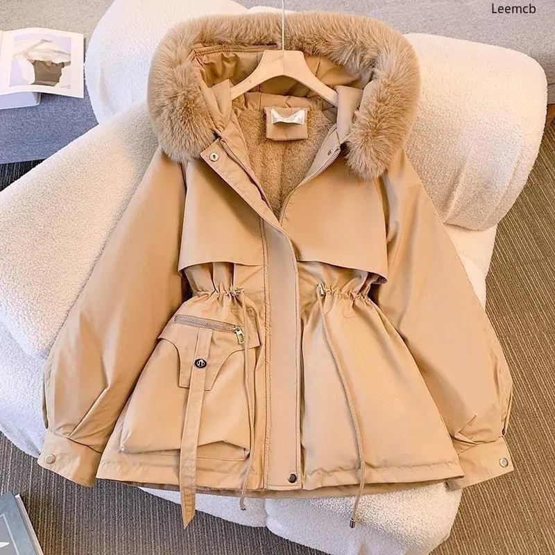 Down Cotton Dress Women's Short Large Fur Collar Style Overcoming Slim Waist Fashion Casual Coat 1