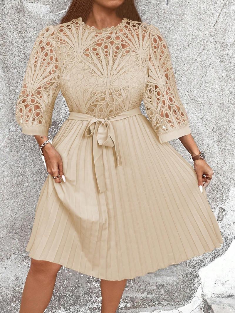 Product Introduction of Dress Hem Patchwork Plush Installation Size Elegant Solid Lace Pleated 9