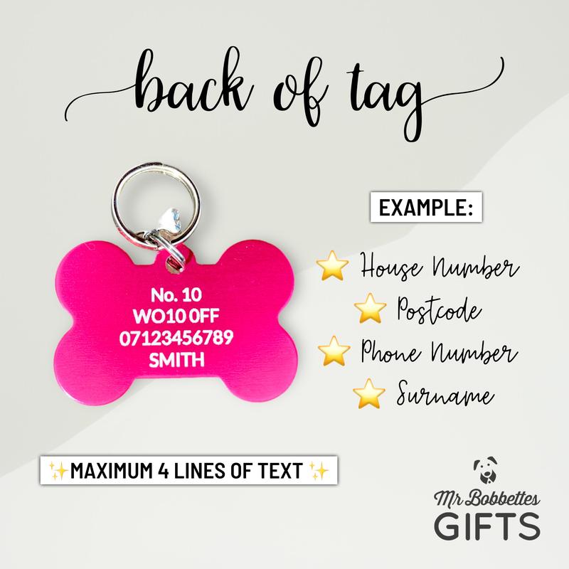 Dog Tag Personalised Laser Engraved Double Sided Pet ID Tag Customised Puppy Gift UK Bone Dog Tag with Charm 4