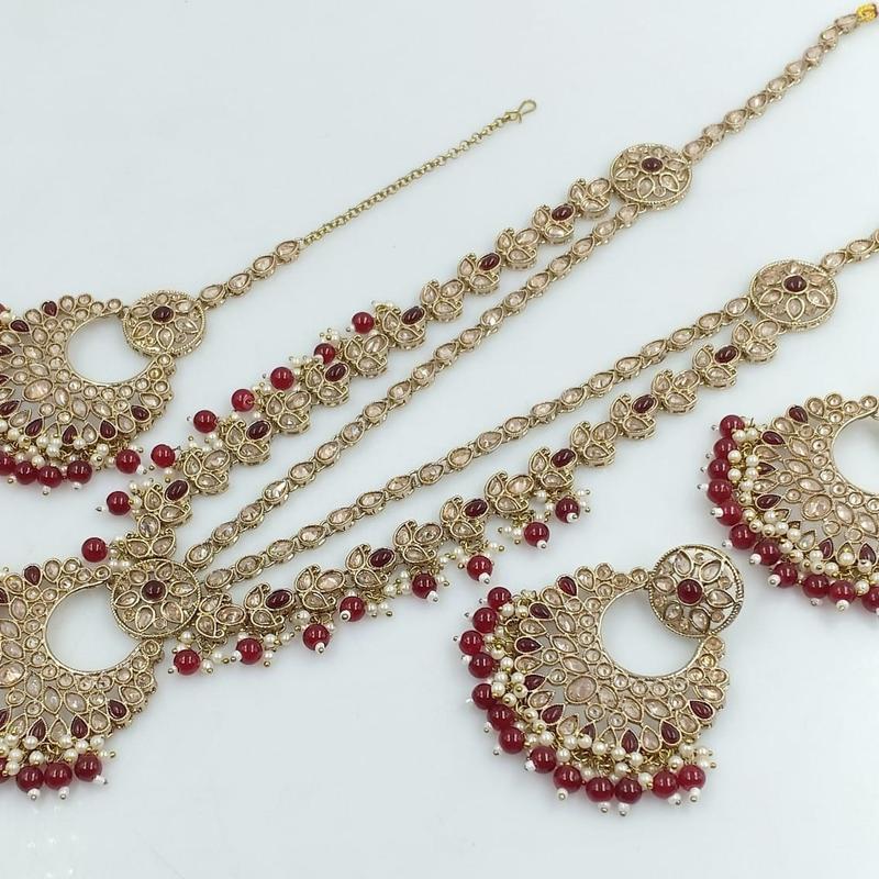 Beautiful Reverse Ad Long Mala Necklace with Tikka and earrings 6