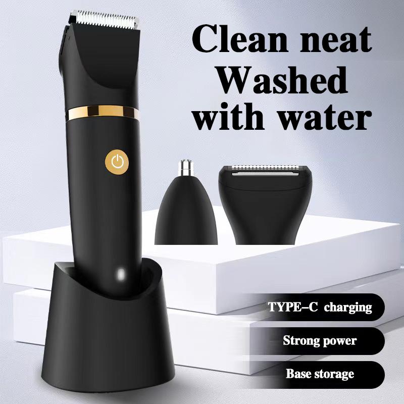 Three-in-one Electric Body Hair Trimmer- Groin Hair Trimmer - Ball Trimmer for Men - Replaceable Ceramic Blade Heads,USB Recharge,Waterproof Male Hygiene Razor Safe Quick Gift Cordless 0