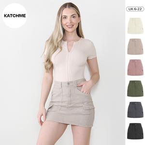 KatchMe Women's Solid Color Versatile High Waist Side Pocket Mini Skirt,Casual Plain A-Line Silhouette Skirt Outfits for Women,Street Womenswear