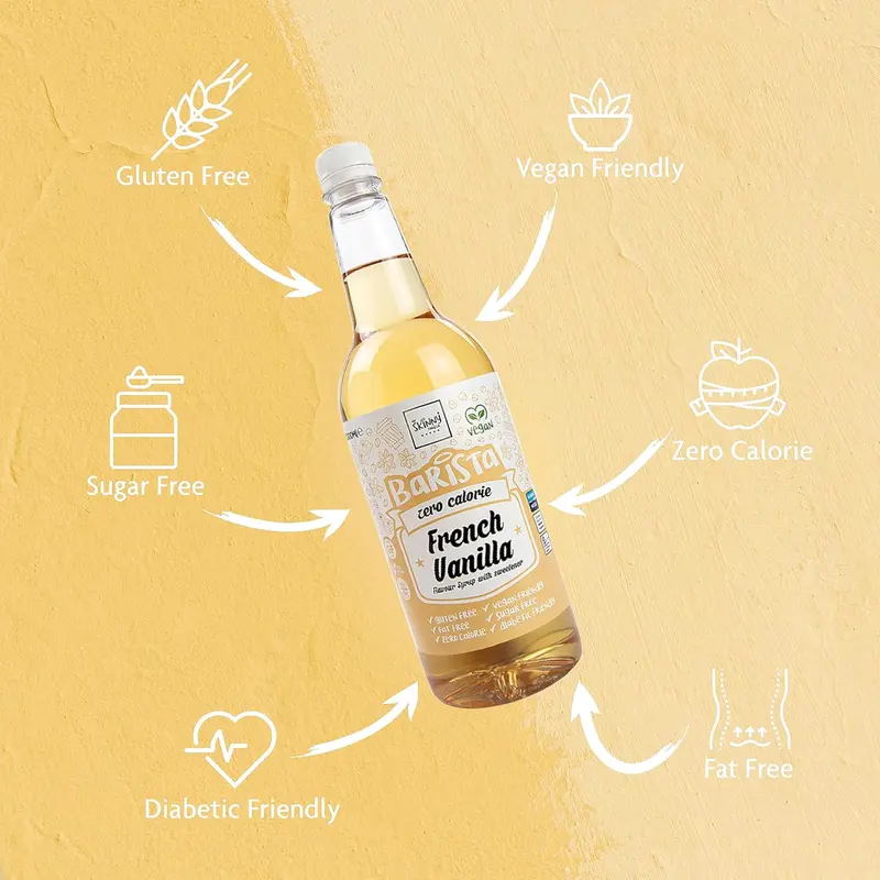 French Vanilla Coffee Syrup - Sugar Free 1L - Zero Calorie - Vegan-Friendly, Gluten-Free & Fat-Free - Beverage Sweet Taffy 3