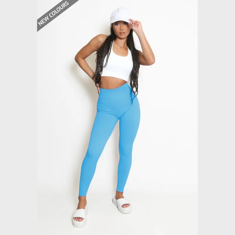 High Waist Ribbed Gym Leggings Activewear - Della 4