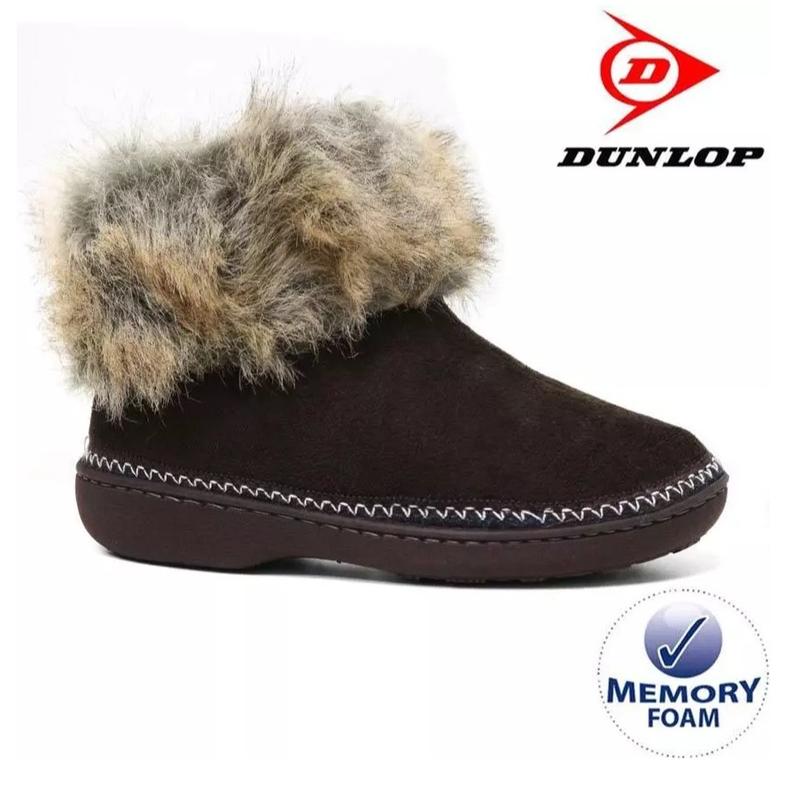 LADIES SLIPPERS WOMEN DUNLOP MEMORY FOAM FUR THERMAL ANKLE BOOTS WARM SHOES SIZE 2