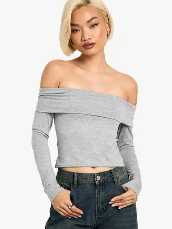 Women's Fold Over Long Sleeve Top for Shirts - Womenswear Shirts Comfort Minimalist ruched tops cold  shoulder  tops