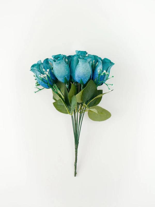 Valentine’s Day Decor Artificial Velvet Rose bud, 1 Piece 12 heads Colorful Faux Flower Bouquet, Artificial Flowers for Wedding and Home Decoration 2